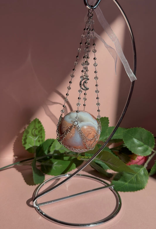 Silver hanging sphere holder