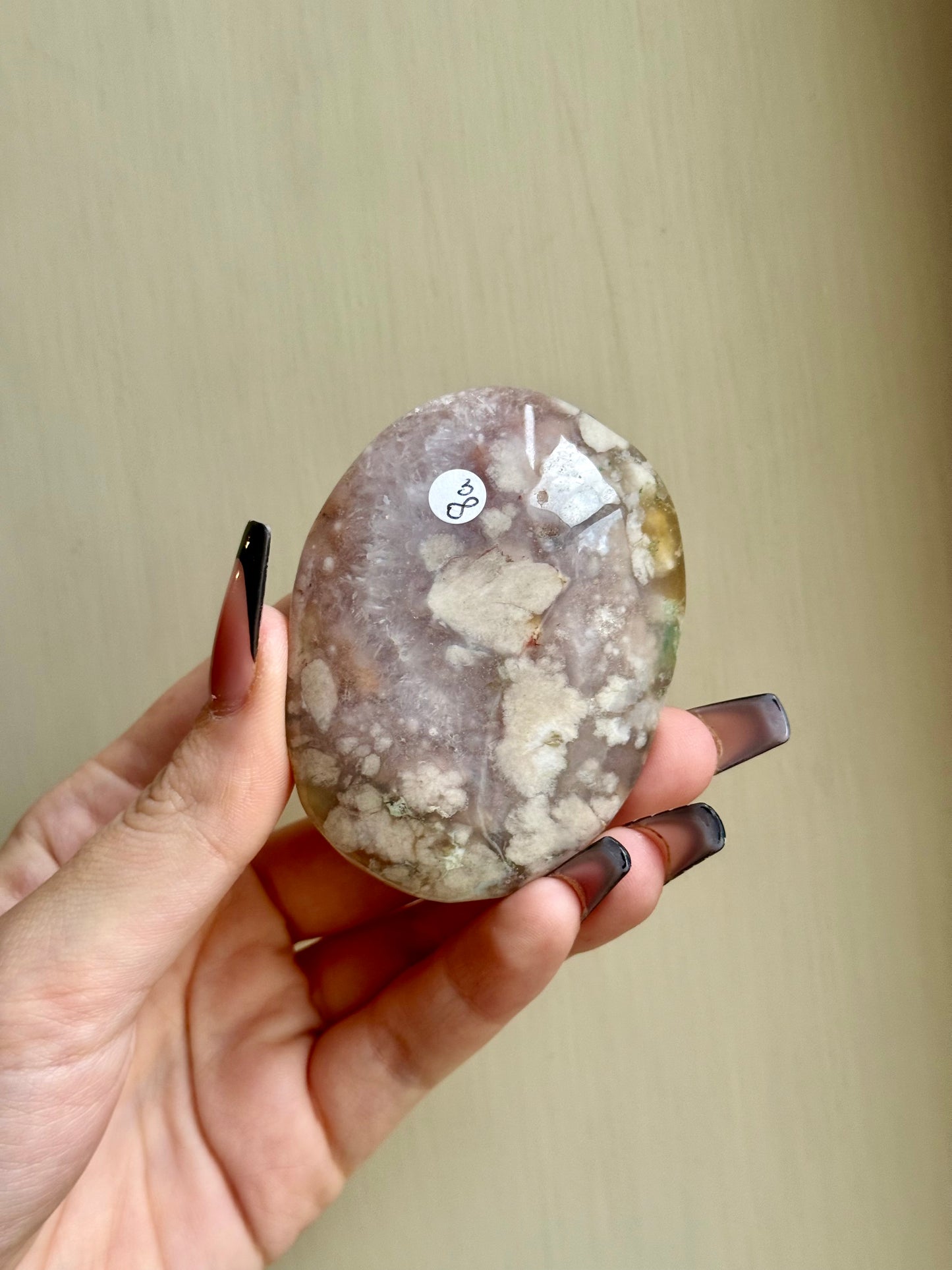 Pink amethyst flower agate palm stone
