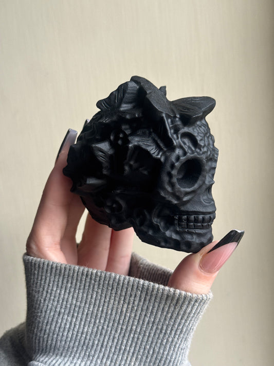Black obsidian butterfly skull carving