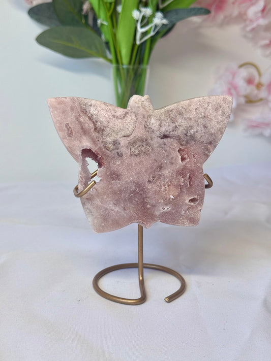 Pink amethyst butterfly on stand (a)