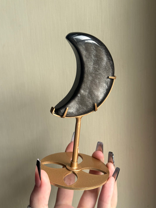 Silver sheen obsidian moon on stand (b)
