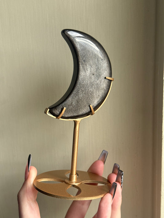 Silver sheen obsidian moon on stand (a)