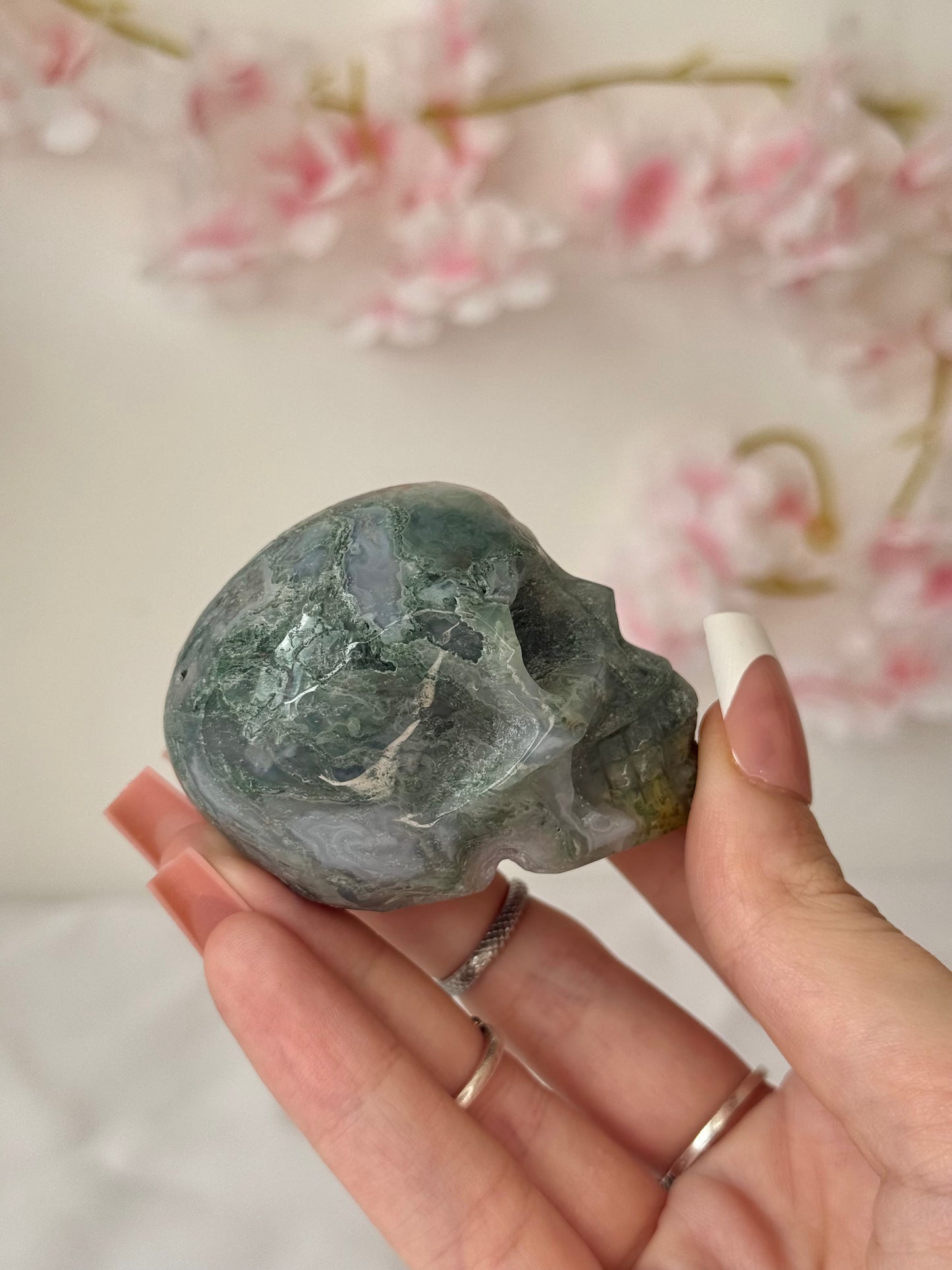 Moss agate skull